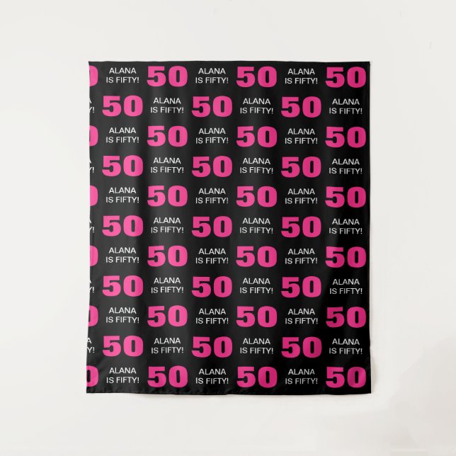 Modern Pink Black 50th Birthday Party Step Repeat Tapestry (Front)