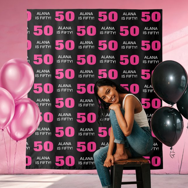 Modern Pink Black 50th Birthday Party Step Repeat Tapestry (Modern Pink Black 50th Birthday Party Step Repeat Tapestry
)