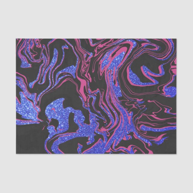 Modern Pink Black Blue Glitter Marble Pattern Tissue Paper (Front)
