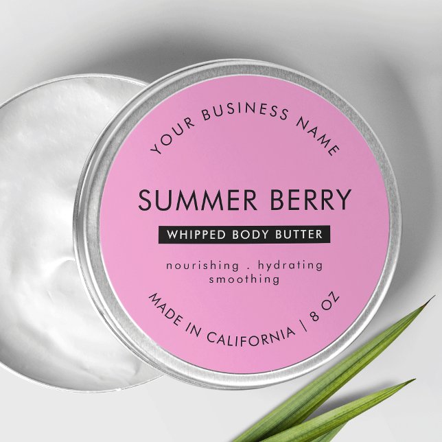 Modern Pink & Black Body Butter Cosmetic Jar Lid Classic Round Sticker (Modern Pink & Black Body Butter Cosmetic Jar Lid Classic Round Sticker)