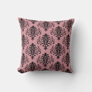 Modern Pink Black Damask Pattern Throw Pillow