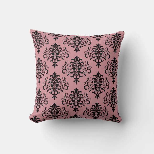 Modern Pink Black Damask Pattern Throw Pillow (Front)
