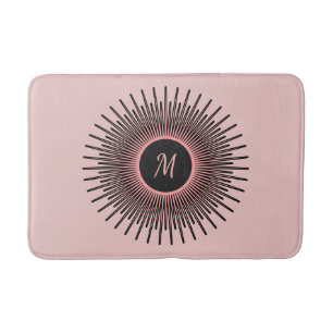 Modern Pink Black Elegant Monogrammed Bath Mat
