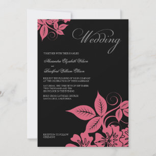 Modern Pink/Black Floral Wedding Invitation