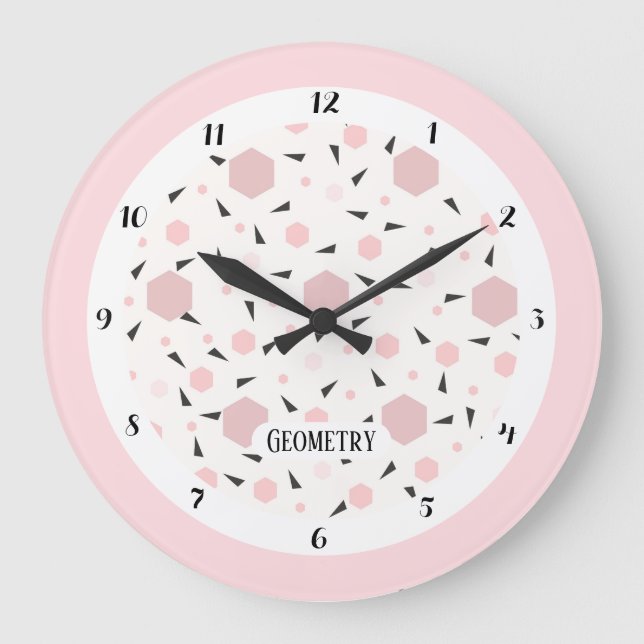 Modern Pink Black Geometric Triangle Pattern Large Clock (Front)