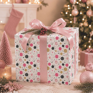 Modern Pink Black Gold Christmas Wrapping Paper