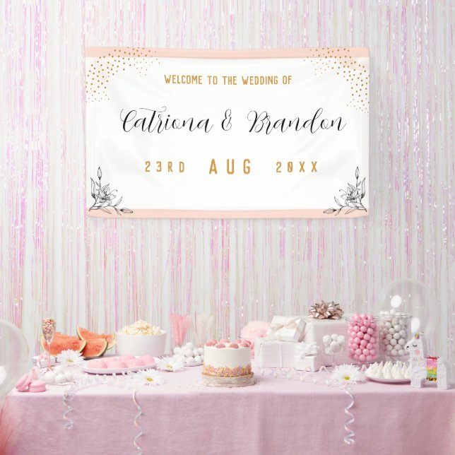 Modern Pink & Black Gold Dots Wedding Banner (Party)