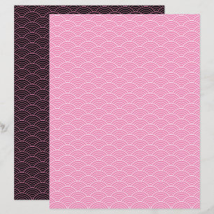 Modern Pink Black Japanese Wave Scrapbook Paper