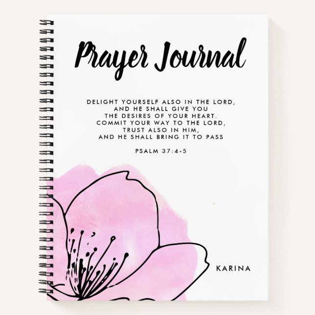 Modern Pink & Black Large Personalized Prayer Notebook (Front)