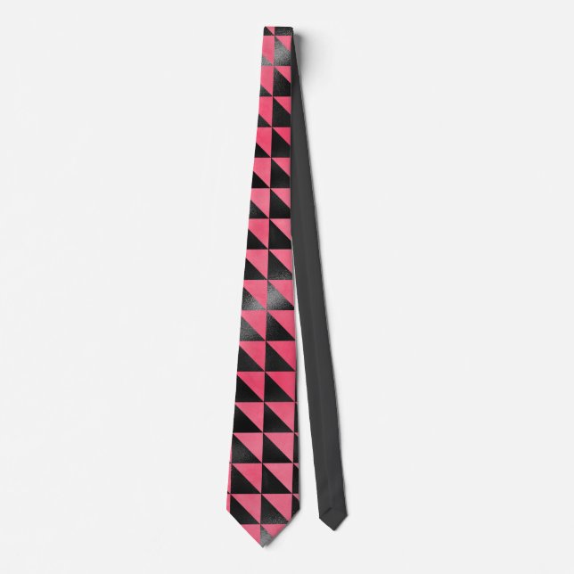 Modern Pink Black Metallic Shiny Geometric Pattern Tie (Front)