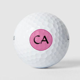 Modern Pink Black Monogram Initials Personalized  Golf Balls