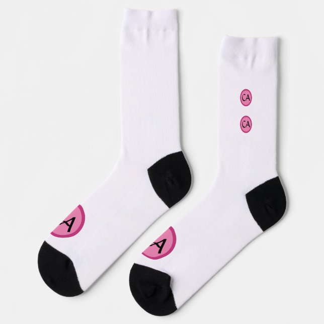 Modern Pink Black Monogram Initials Personalized L Socks (Left)