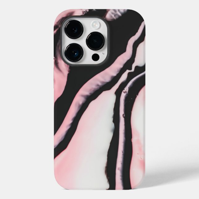 Modern Pink Black Painted Marble Pattern Case-Mate iPhone Case (Back)