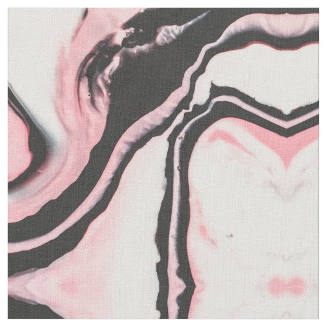 Modern Pink Black Painted Marble Pattern Fabric (Close Up)