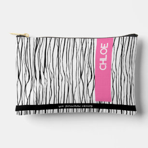 Modern Pink & Black Personalized  Accessory Pouch