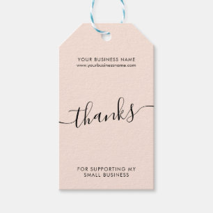 Modern pink black script business thank you gift tags