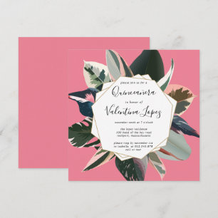 Modern Pink Black Tropical Quinceanera Invitation