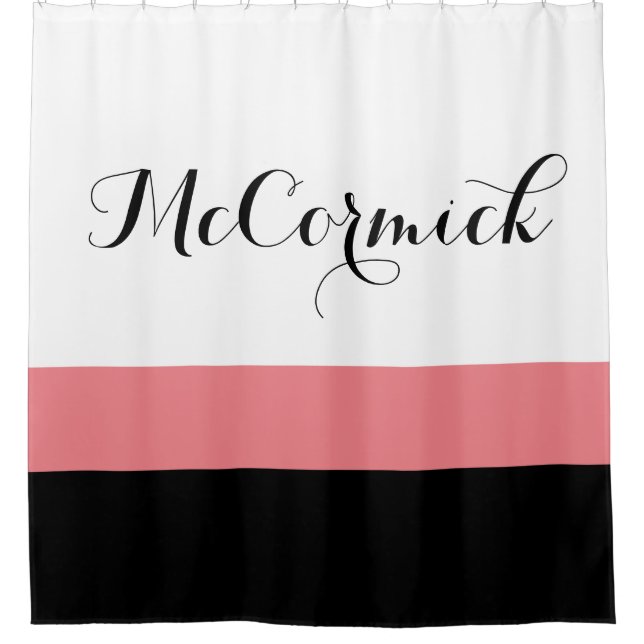Modern Pink Black White Stripes Family Monogram (Front)