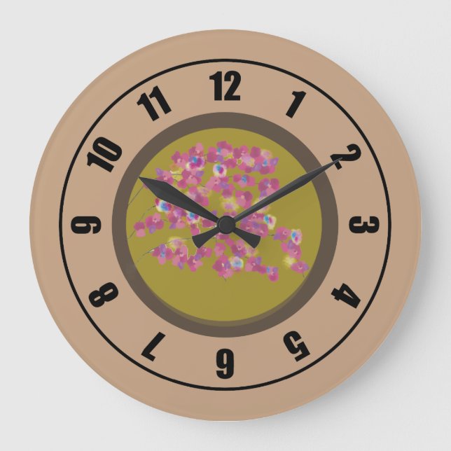 Modern Pink Blossoms Large Clock (Front)