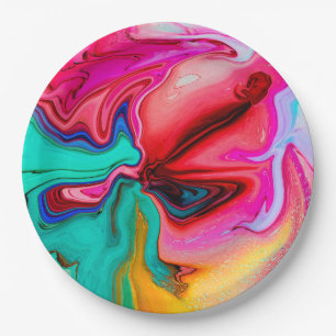 Modern Pink Blue Abstract Watercolor   Paper Plate