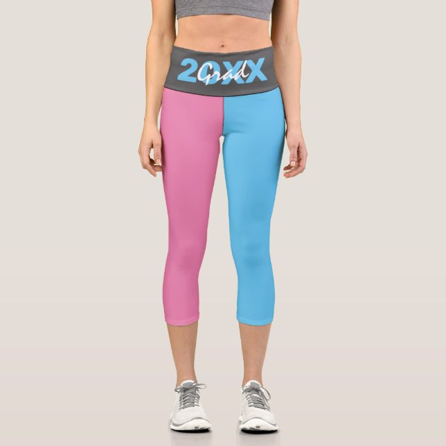 Modern Pink, Blue and Grey Graduation Capri Leggings (Front)