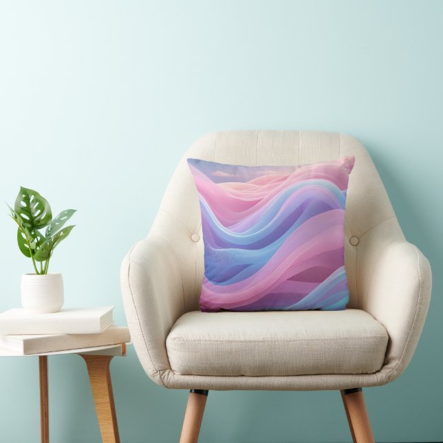 Modern Pink Blue and Purple Wavy Pattern Throw Pillow (Chair)