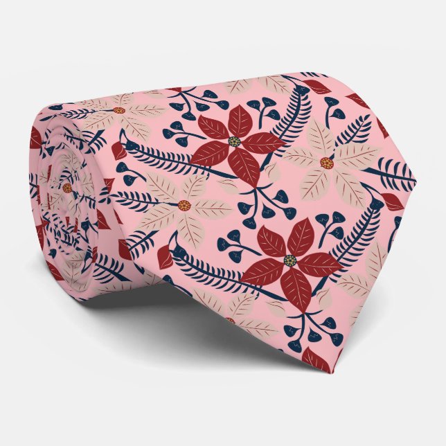 Modern Pink, Blue and Red Floral Pattern Tie (Rolled)