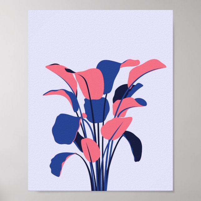 Modern Pink & Blue Botanical Art Print (Front)