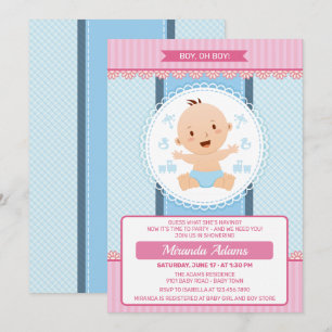 Modern Pink Blue Boy Baby Shower Invitation