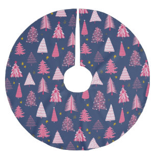 Modern Pink & Blue Christmas Tree Brushed Polyester Tree Skirt
