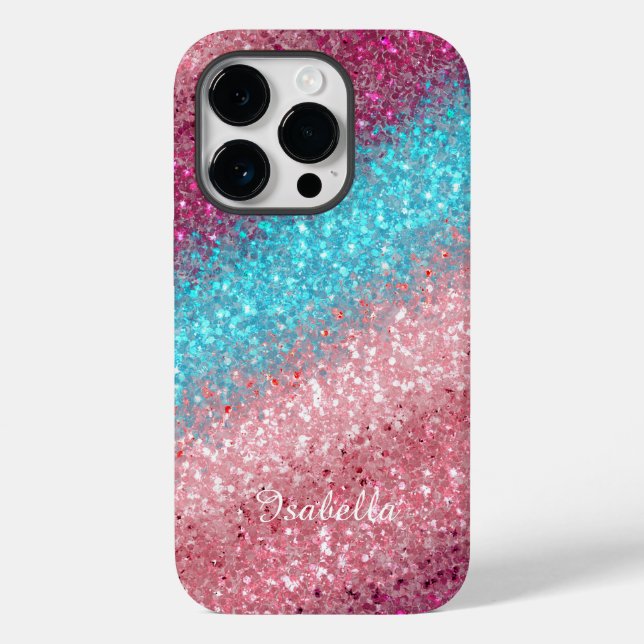 Modern Pink Blue Glitter Girly Case-Mate iPhone Case (Back)
