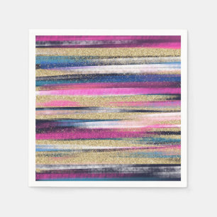 Modern Pink Blue Gold Glitter Brush Strokes Paint Napkin