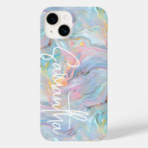 Modern Pink Blue Gold Marble Geode Swirl Pattern Case-Mate iPhone 14 Case