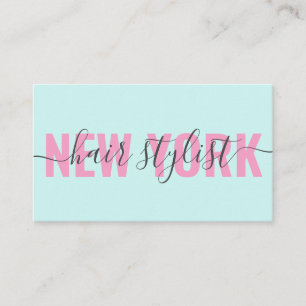 Modern pink blue hair stylist script signature business card