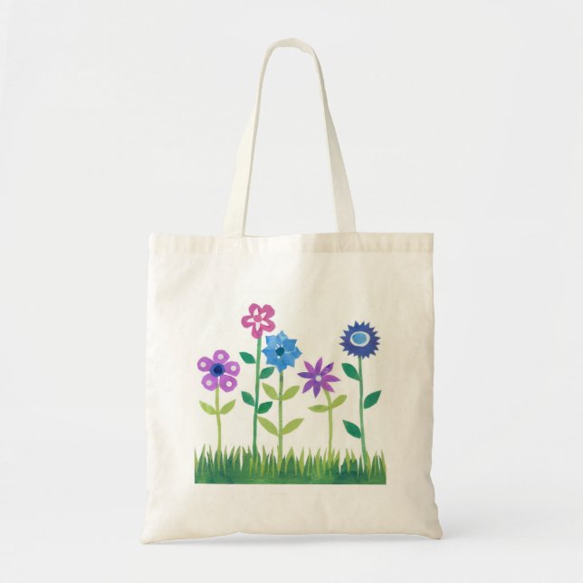Modern Pink, Blue, Mauve Flowers Design Tote Bag (Front)