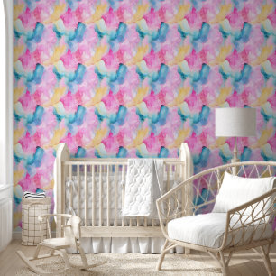 Modern Pink Blue Pastel Alcohol Ink Abstract Wallpaper