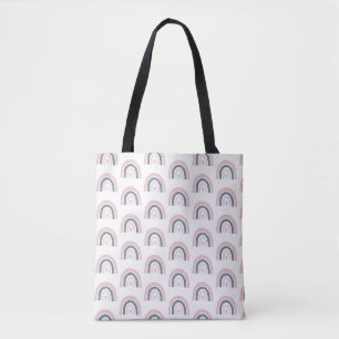 Modern Pink Blue Rainbow Boho Pattern Your Name Tote Bag