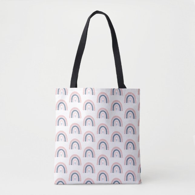 Modern Pink Blue Rainbow Boho Pattern Your Name Tote Bag (Front)