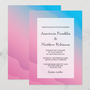 Modern Pink Blue Rainbow Wedding Invitation