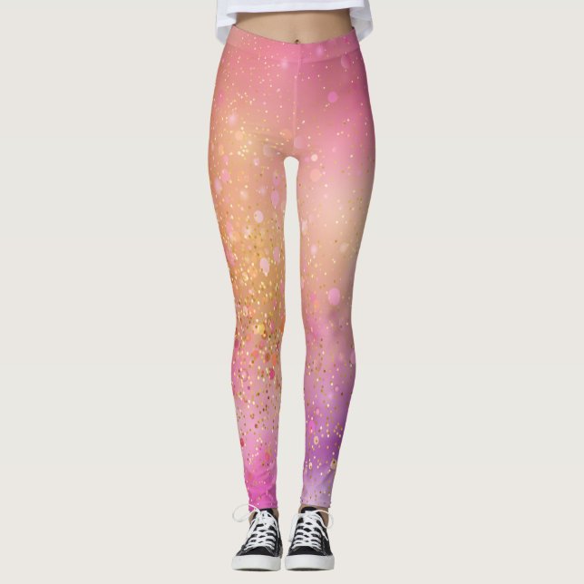 Modern Pink Blue Sparkle Leggings (Front)