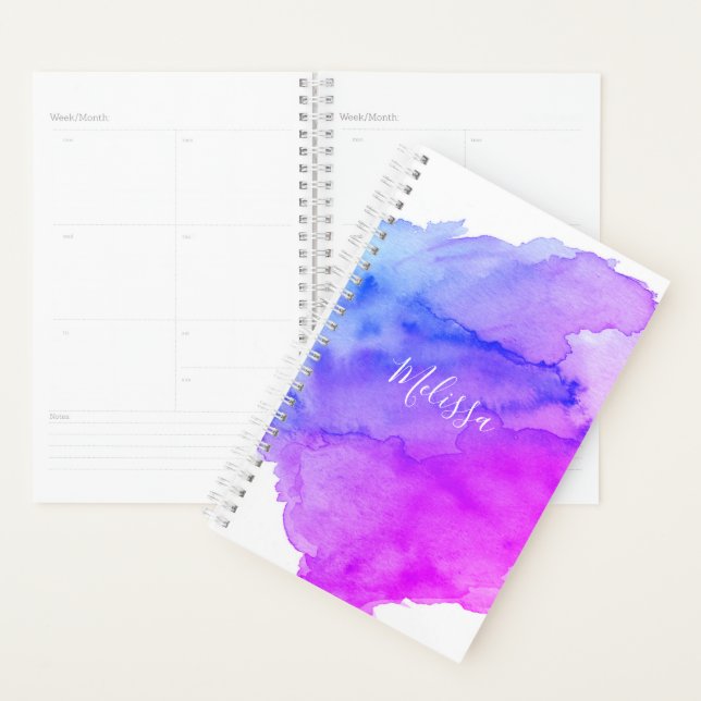 Modern Pink Blue Turquoise Watercolor | Add NAME Planner (Display)