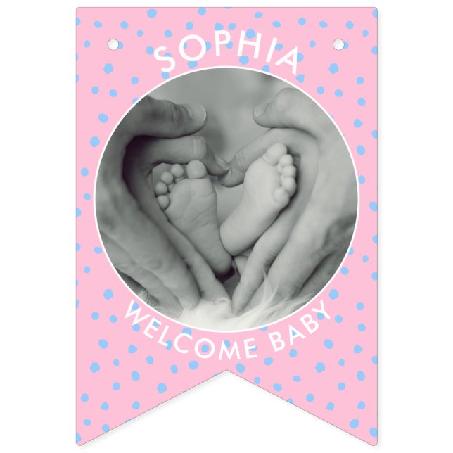 Modern Pink Blue Welcome Baby Newborn photo Bunting Flags (Third Flag)