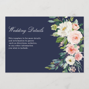 modern pink blush floral wedding details card