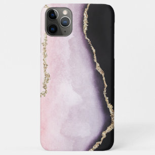 Modern Pink Blush Gold Veins Black Agate Look iPhone 11 Pro Max Case