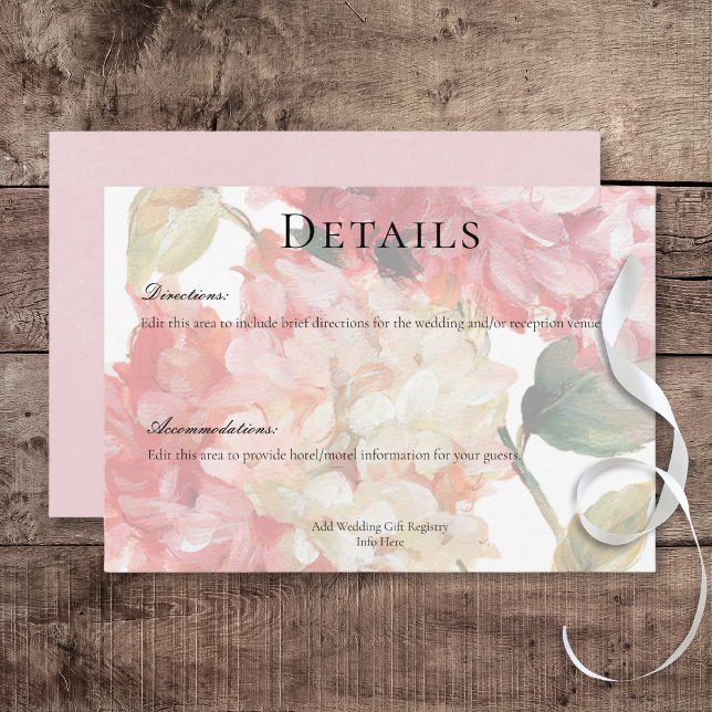 Modern Pink Blush Hydrangea Wedding Details Enclosure Card (Modern Pink Blush Hydrangea Wedding Details Card)