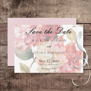 Modern Pink Blush Hydrangea Wedding Save The Date