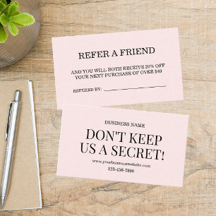 Modern Pink Blush Refer A Friend Business Referral Card