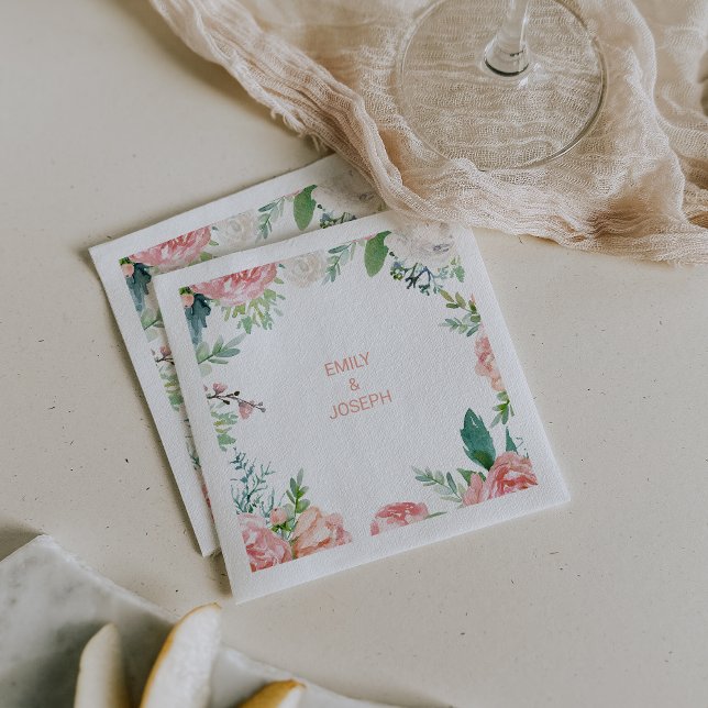 Modern Pink Blush Tropical Floral Wedding Napkin (Creator Uploaded)