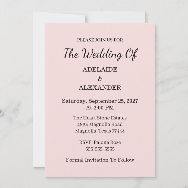 Modern Pink Blush Wedding Save The Date Invitation (Front)