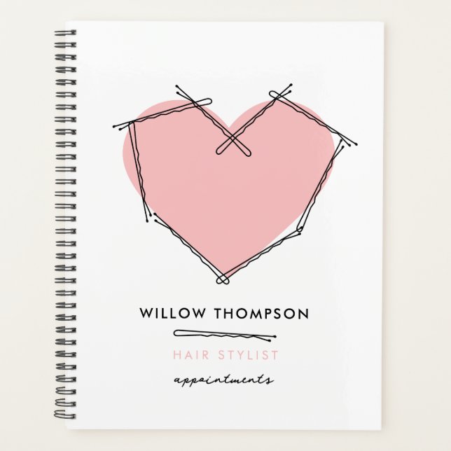 Modern Pink Bobby Pins Hair Stylist Appointments  Planner (Front)